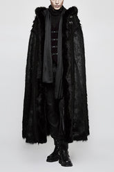 Cape gothique pour homme à capuche noire et longue fourrure